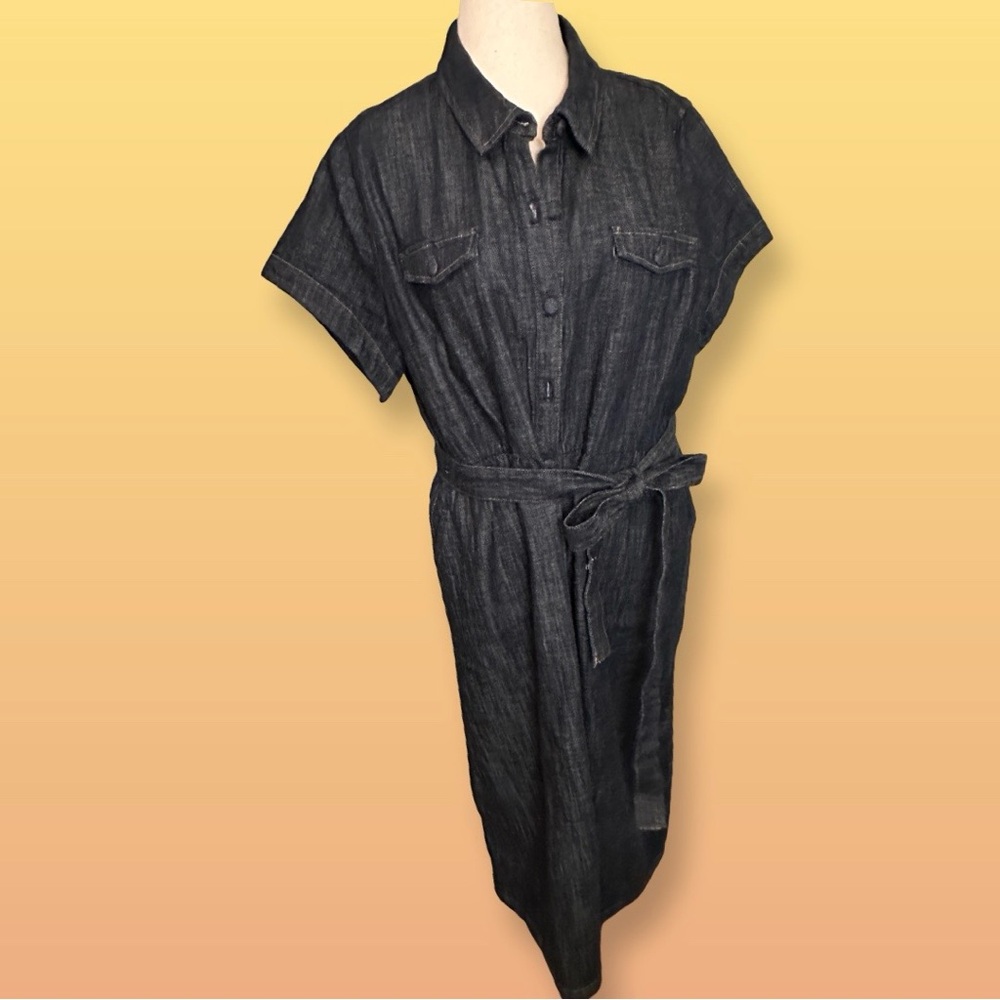 J. Crew Blue Denim Midi Shirt Dress with Cuffed Sleeves and Dress Shirt Collar